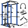 Blue Multi-functional Power Cage, Home Adjustable Pullup Squat Rack 1000Lbs Capacity Comprehensive Fitness Barbell Rack