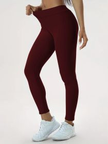 Women's Yoga Pants High Waist Lift High Elastic Tight Fitness Trousers (Option: Wine Red-M)