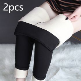 Winter Leggings Warm Thick High Stretch Lamb Cashmere Leggins Skinny Fitness Woman Pants (Option: Black 2pcs-S)